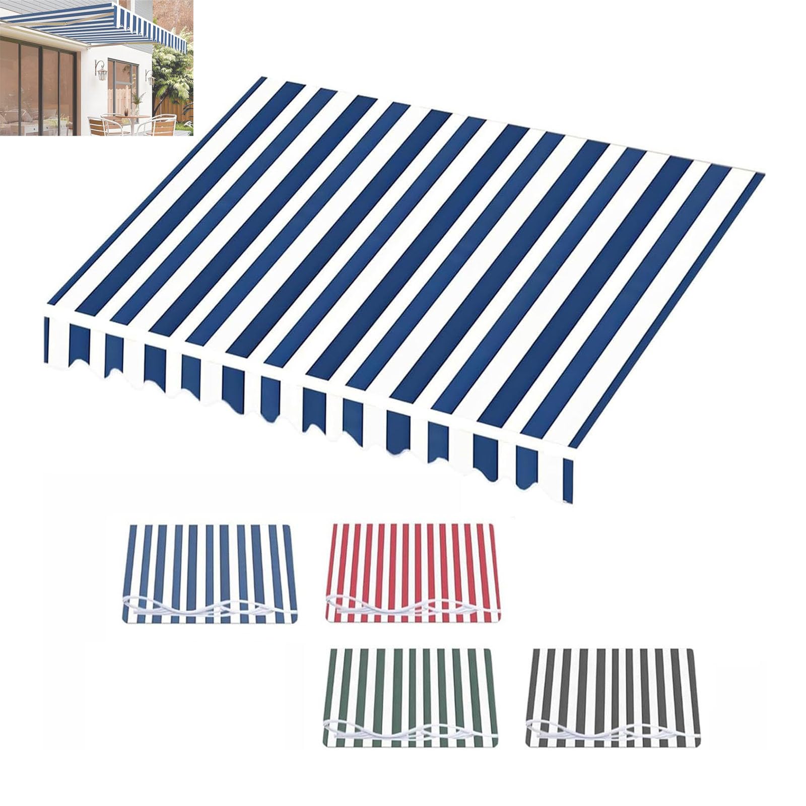 Auvent de terrasse rétractable en polyester durable 300g rayé bleu