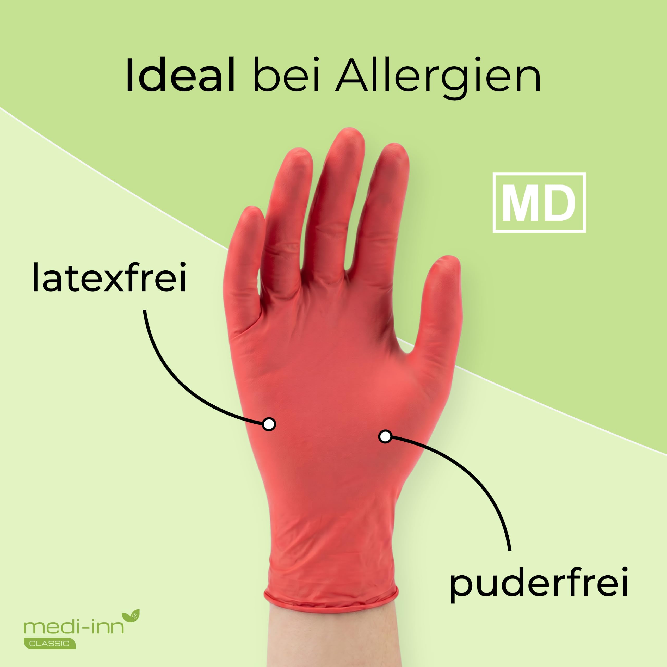 Medi-Inn Nitril Red Plus Einmalhandschuhe, rot, puderfrei (Gr. L, 10 x 100 = 1000 Stück)