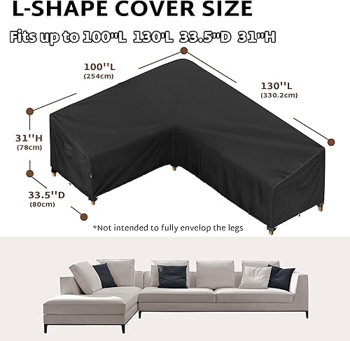 Vista 47 de iBirdie Funda modular para exteriores de 85 x 85 pulgadas, 84 x 84 pulgadas, 83 x 83 pulgadas, 82 x 82 pulgadas, en forma de L, impermeable, Negro
