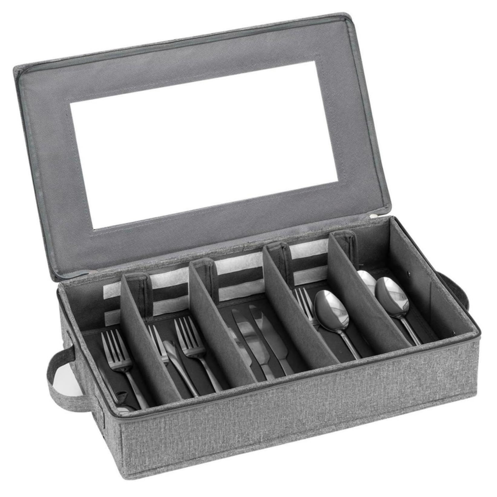 Organisateur d'argenterie avec couvercle, boîte de rangement d'argenterie, rangement de couverts capacité, organisateur 'ustensiles avec couvercle amovible et séparateurs réglables pour co