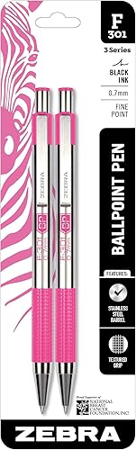 Vista 48 de Zebra Pen F-301 Bolígrafo retráctil de acero inoxidable de 0.028 in, 12 unidades, tinta de fácil deslizamiento, agarre antideslizante, clip de negro