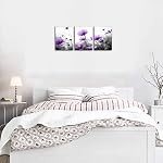 Purple Flowers Wall Art Colorful Landscape Nature Picture Canvas Wall Art Modern Artwork for Bedroom Bathroom Decoration Framed Ready to Hang 12" x 16" x 3 Pieces