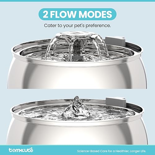Miniatura 8 de Tomxcute Fuente de agua para gatos, 4.0L135 onzas, diseño de fuente de acero inoxidable, bomba ultrasilenciosa y 3 filtros de repuesto para gatos,