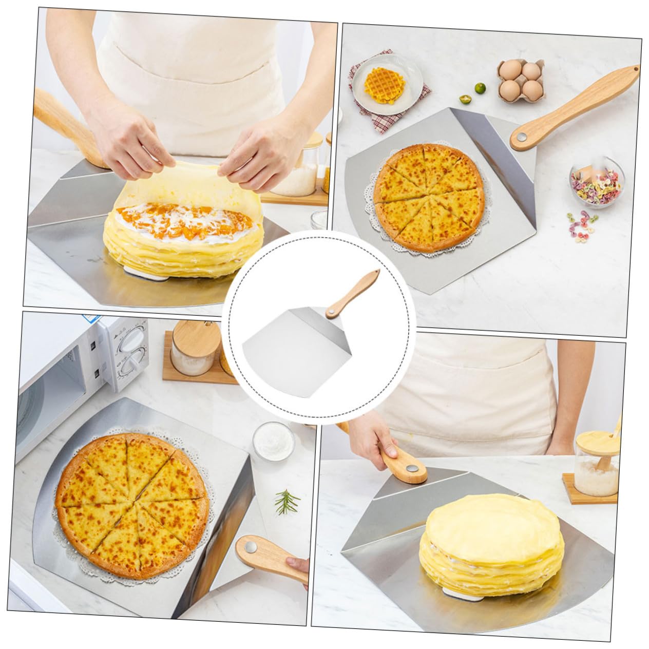 BESTYASH Pelle à Pizza Pliable Inox pour Transfert de Gâteau Ustensile de Cuisine Léger Résistant Accessoire Professionnel pour Maison et Restaurant