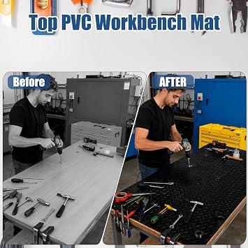 48 x 17 Workbench Mat,PVC Work Bench Mat Top with Non-Slip Steel Plate Texture, 1.5mm Thick Rectangle Vinyl Table Top Protector, Woodworking,DIY Projects