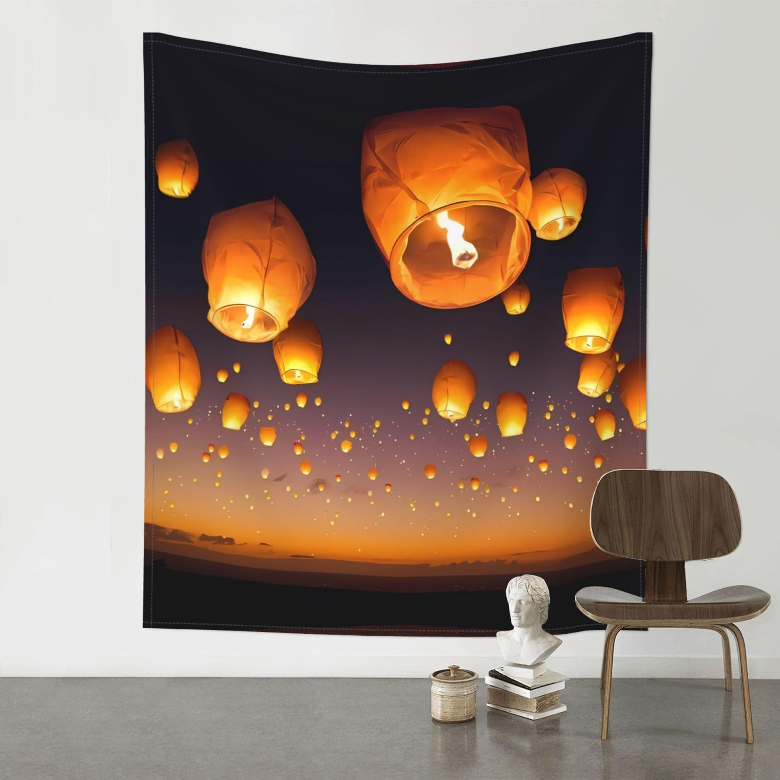 YYHWHJDE Chinese Flying Lanterns Prints Wall Tapestry 60x51in - High-Grade Polyester Throw for Dorm Room Decor, Beach Blankets & Home Accent