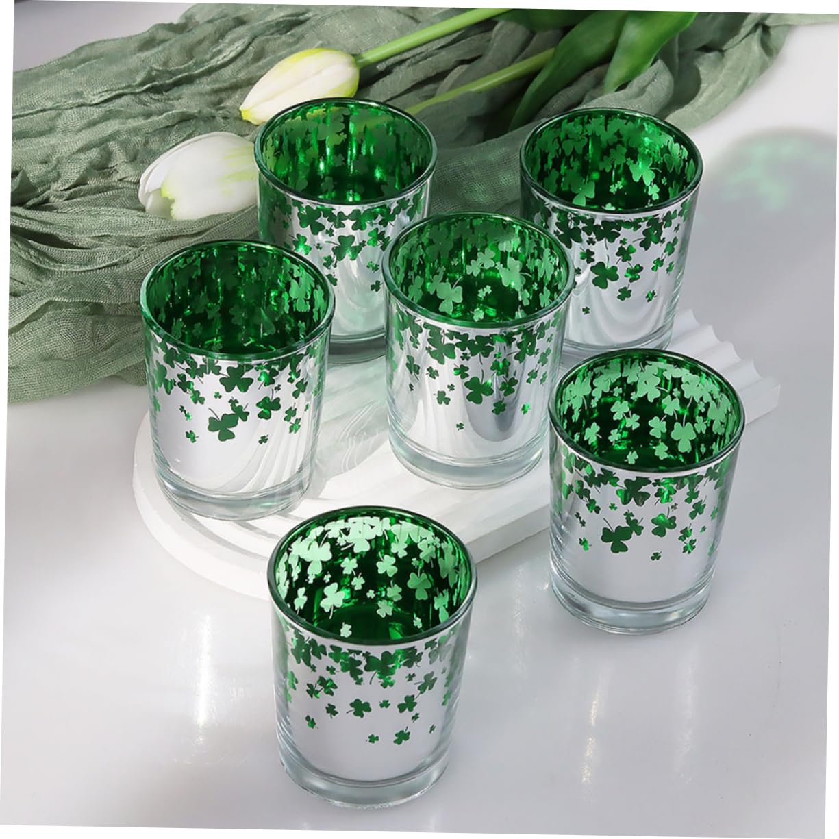 Mipcase 12pièces Bougeoirs Verre Vert Motif Décoration De Centre De Table pour Saint-Patrick Bougeoir pour Mariage Et