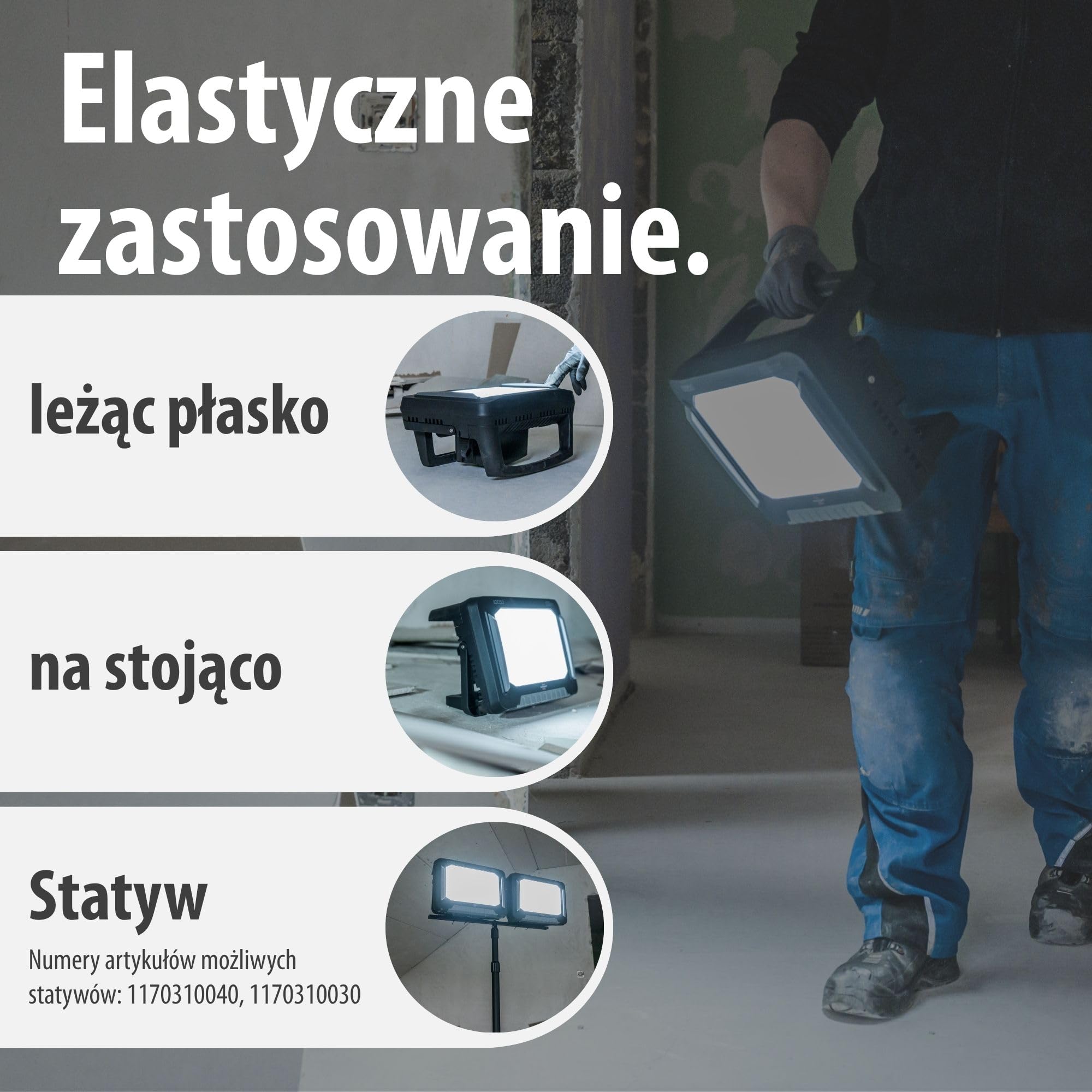 Brennenstuhl Professional Multi Battery LED Hybrydowa Reflektor budowlany 10050 MH (100W, 12500lm, IP55, kompatybilne z akumulatorami 18V od 10 różnych producentów, 5m kabel RN, bez akumulatora)