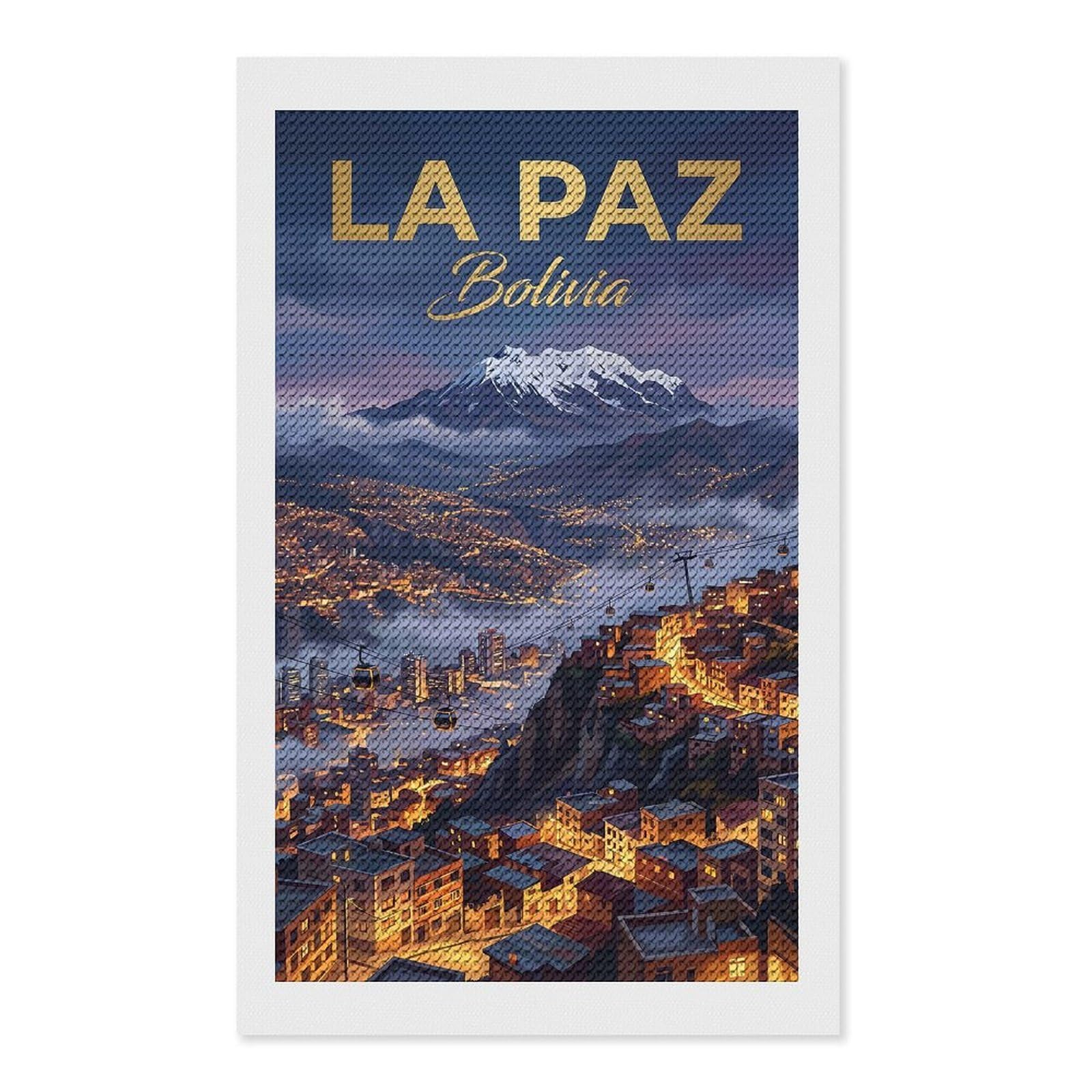 Junmoney La Paz Bolivia Cityscape with Mountains Diamond Painting Canvas Set 12"x20", for Adults, Decorate Your Room, Festive Craft Gift, Office Decor