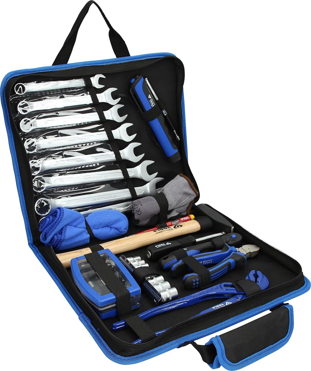 BRILLIANT TOOLS Sac à Outils en Nylon 58 Pièces BT024058 - Outils Universels pour Atelier - Idéal pour Travaux Maison, Voiture, Vélo et Moto - Outils Ultra Résistant - Kit de Base Complet
