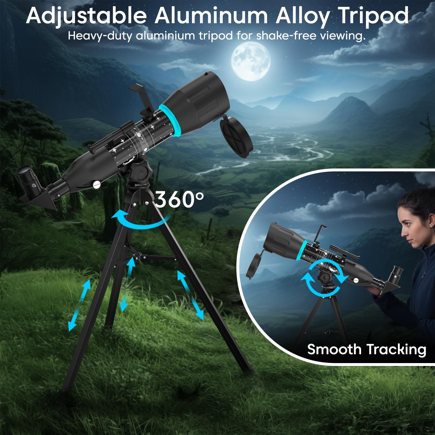 Sounce StellarScope Refractor Telescope with 96x Zoom, Glass Optics, Black — Amazon image 6