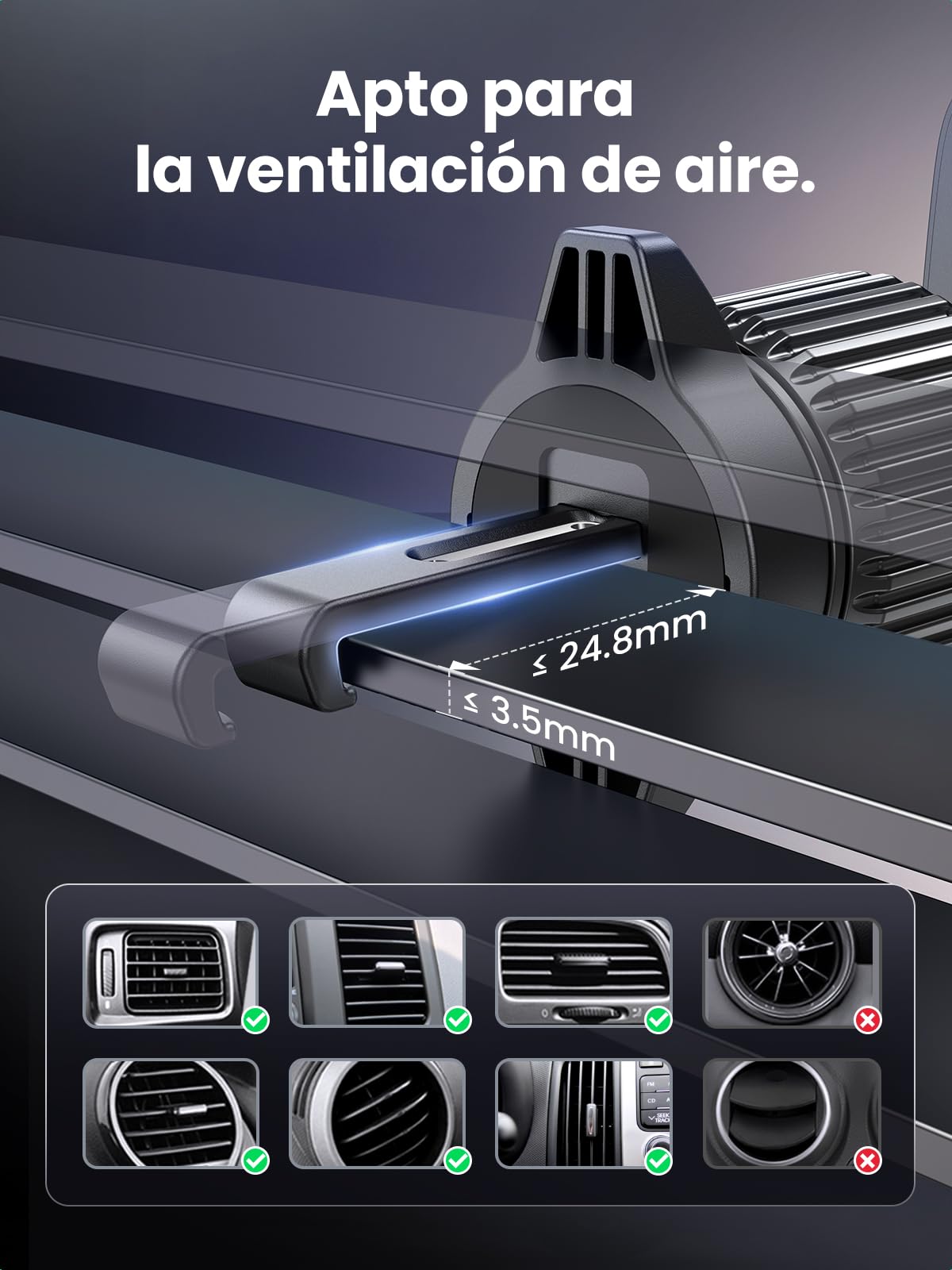 UGREEN Cargador Inalámbrico Magnético, Soporte Móvil para Aire Ventilación Carga Qi 15W, Compatible con iPhone 16 Plus Pro Max/15/14/13/12 Series
