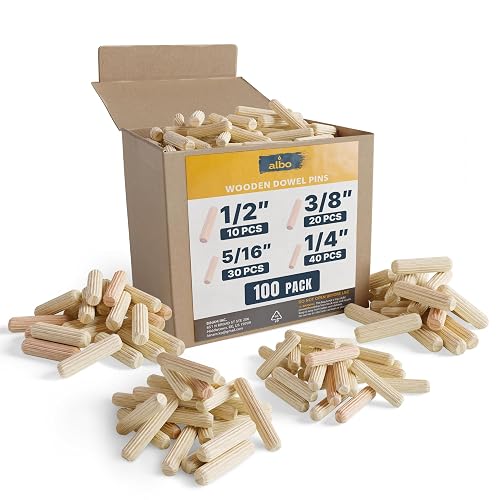 ALBO Wooden Dowel Pins 100 Pack Assorted Sizes 1/2 +