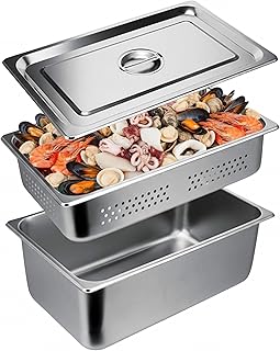 3pcs Stainless Steel Anti-Jam Steam Table Pan with Lid - 6 inch Deep Half-Size 1/2 Perforated Steam Pan for Buffets, Catering, and Commercial Kitchens