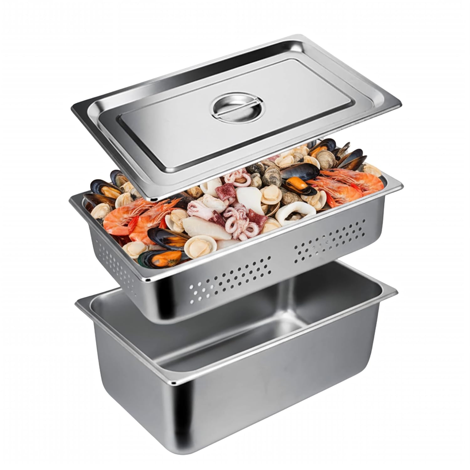 3pcs Stainless Steel Anti-Jam Steam Table Pan with Lid - 6 inch Deep Half-Size 1/2 Perforated Steam Pan for Buffets, Catering, and Commercial Kitchens