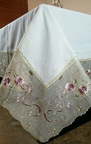 Miniatura 6 de Mantel de encaje bordado de diamantes de imitación rosa de 72 x 144 pulgadas, servilleta para banquete de boda, elegante, lavable, mantel de tela
