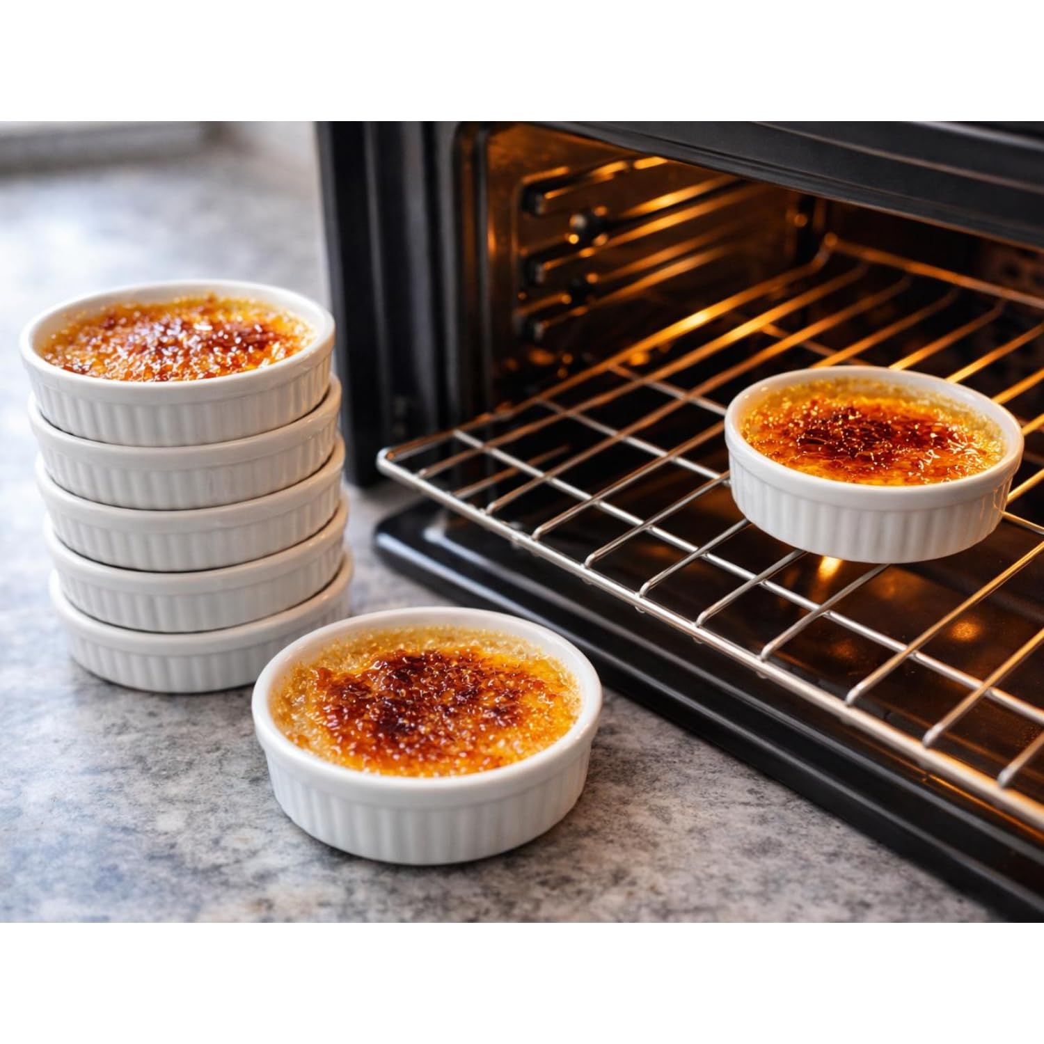 Set 6 Stampini da Forno Porcellana Bianca Ø 12x2,5H cm Cocotte Crema Catalana Crème Brûlée Soufflé Adatta Forno Microonde Lavastoviglie Elegante Idea Regalo