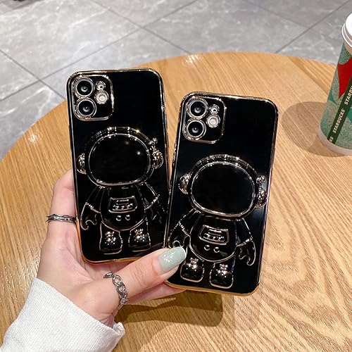 Miniatura 5 de Funda de astronauta para iPhone 12 Mini bonita funda de teléfono chapado con soporte para mujeres y niñas funda protectora de TPU suave a prueba de