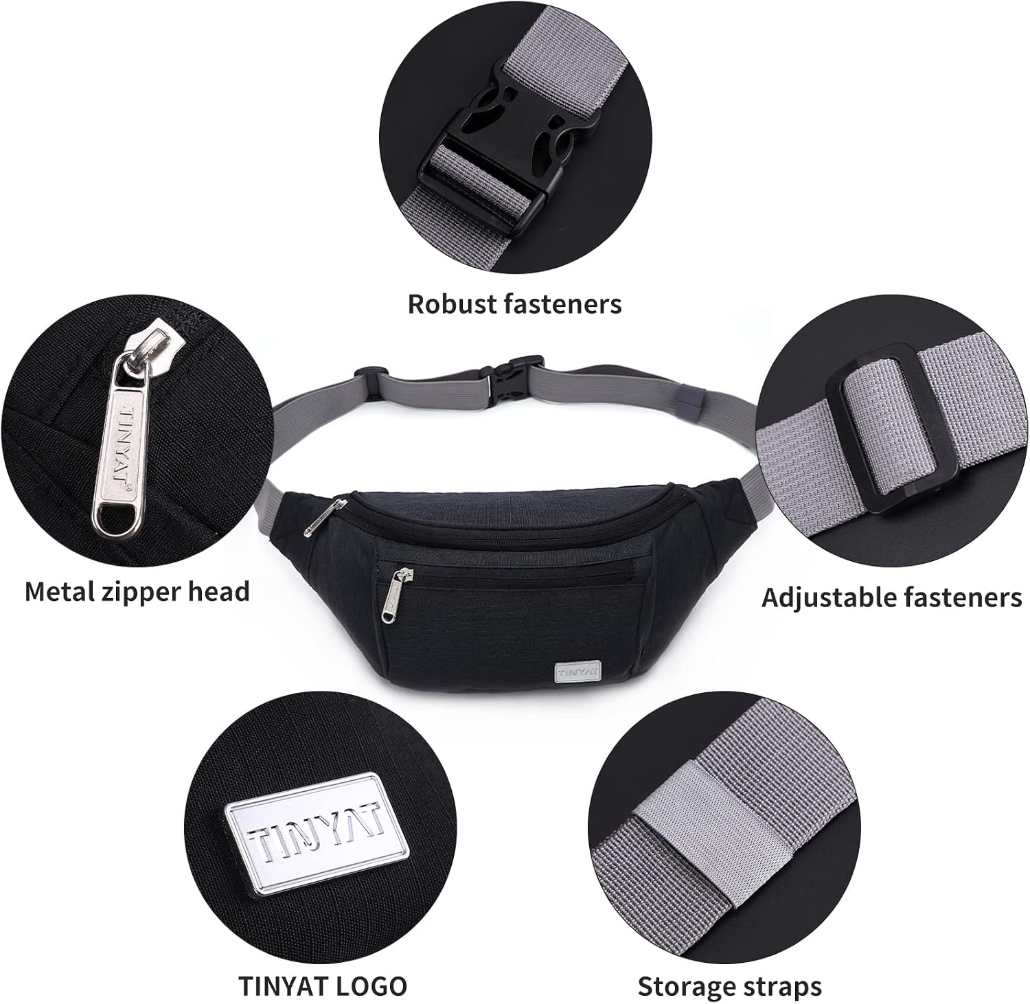 TINYAT Large Fanny Pack Travel Waist Bag Lightweight for Men&Women | Crossbody Bag with Adjustable Straps for Running Hiking Walking,T206