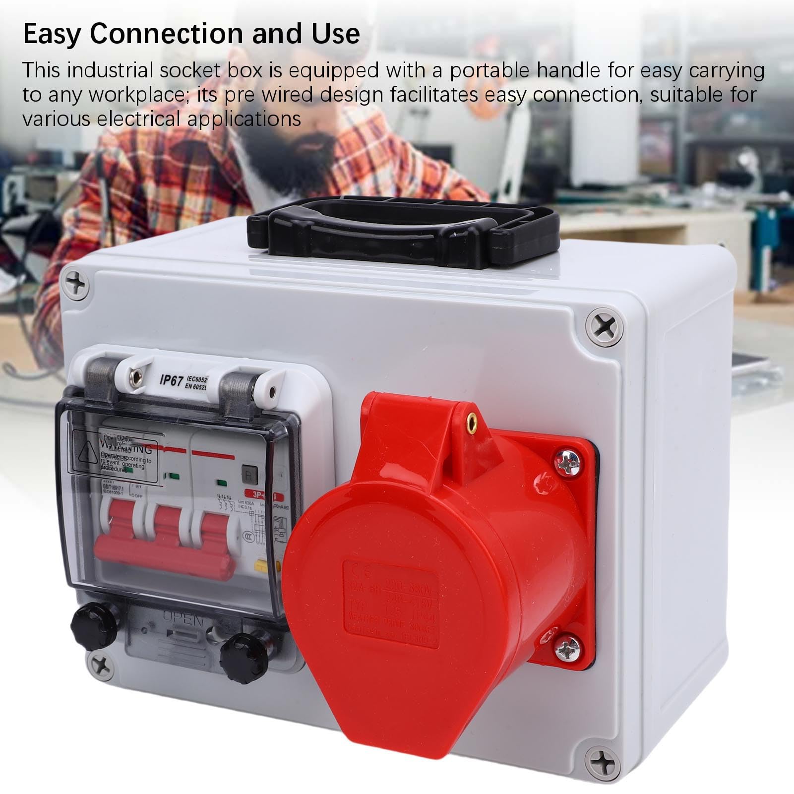 Fafeicy Scatola per Prese Industriali Portatile, Scatola di Distribuzione per Prese Elettriche 7,9x5,9x3,9 Pollici, Plastica Tecnica per Cantiere di Officina di Fabbrica