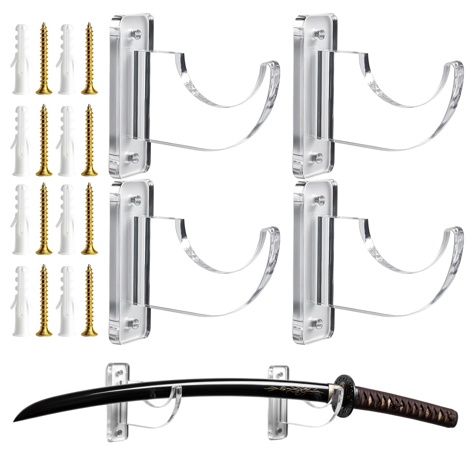 KxrTpx 2Pcs Lightsaber Wall Mount, Sword Wall Mount, Sword Stand, Clear Sets for Display, Secure Mounting Solution for Collectibles, Easy Installation with Included Hardware