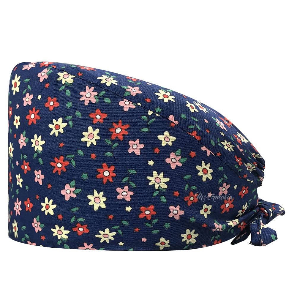 niaahinn Working Cap with Buttons for Women Adjustable Scrub Hat with Sweatband Nusing Hat with Cute Prints (12108)