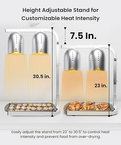 Miniatura 2 de SYBO Lámpara de calor de alimentos de grado comercial, calentador eléctrico de 2 bombillas para alimentos con soporte ajustable, 500 W, color