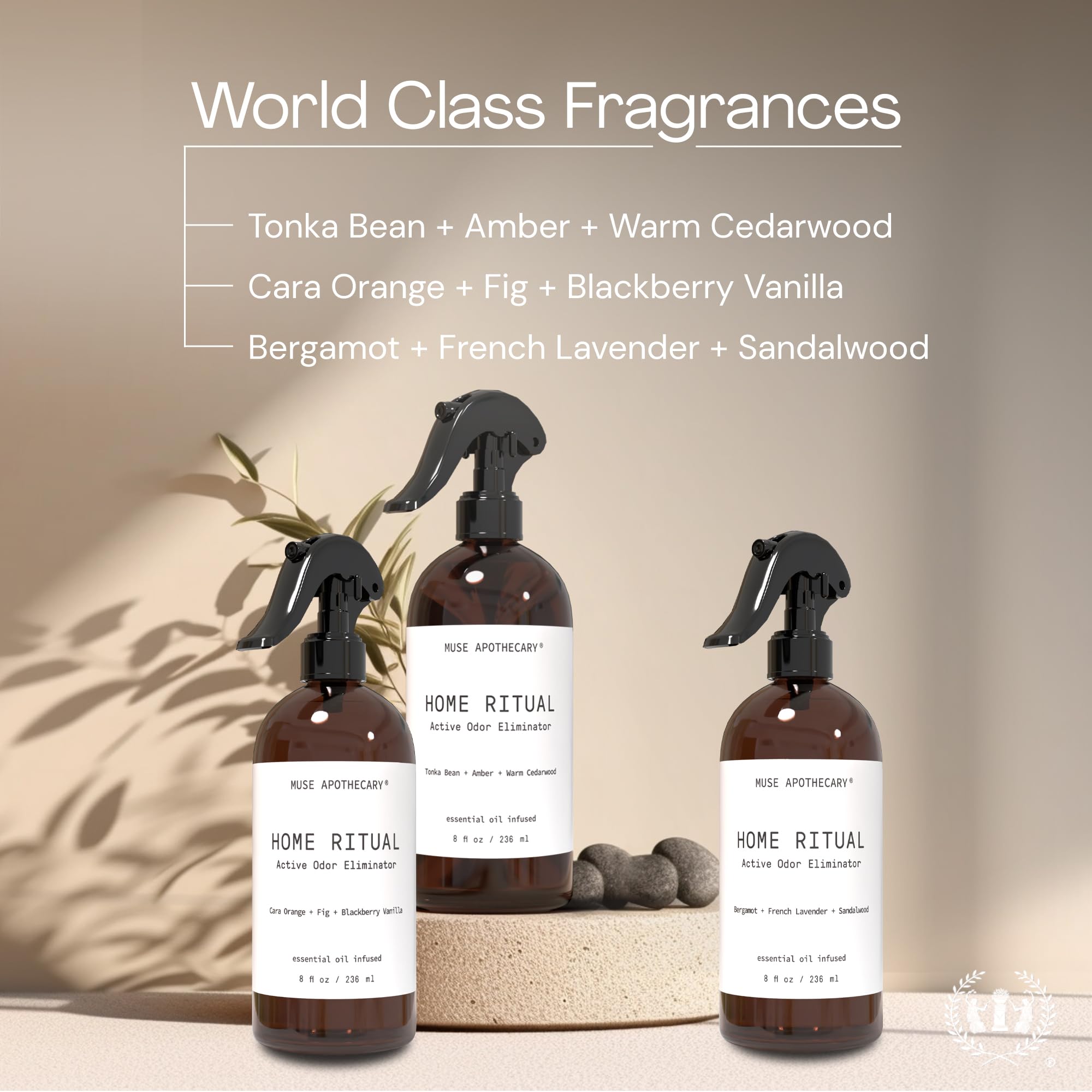 Muse Apothecary Home Ritual Active Odor Eliminator Spray - Furniture Deodorizer Spray & Bathroom Odor Eliminator for Home - Essential Oil Air Freshener - 8oz, Bergamot + French Lavender + Sandalwood view 4