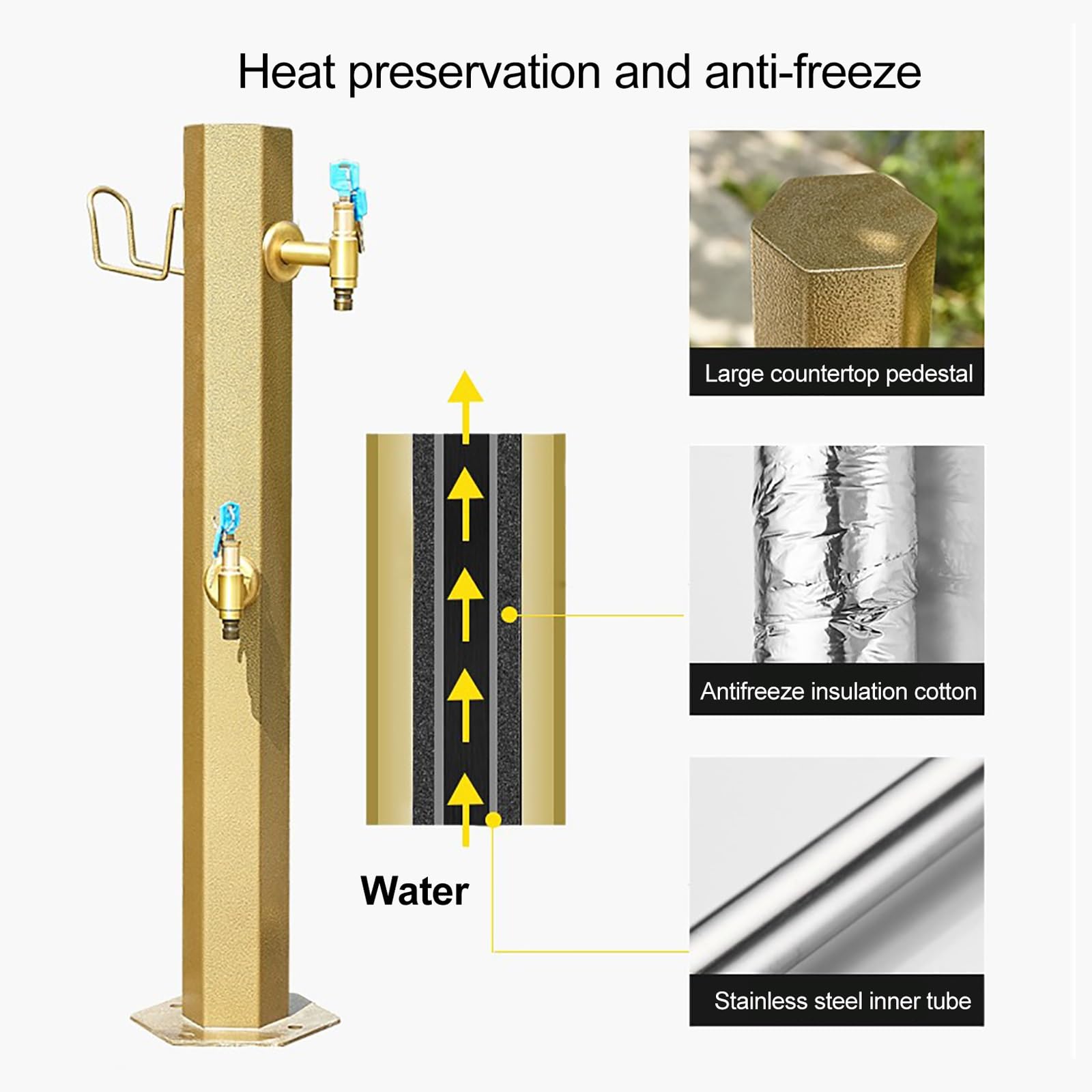Colonne d'eau Jardin Robinet extérieur antigel Colonne d'eau Verticale Robinet d'eau Robinet d'arrosage antigel Support Tuyau autoportant