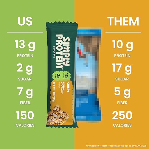 Miniatura 4 de SimplyProtein - Barra de proteínas bajas en carbohidratos, paquete de 32, limón y coco, alto contenido de proteínas a base de plantas, barras de