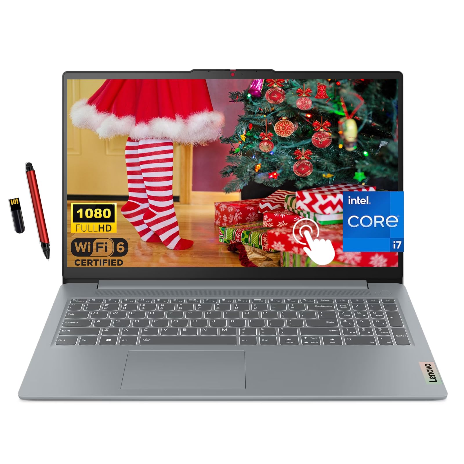 IdeaPad Slim 3i 15.6" FHD Touchscreen Laptop, 13th Gen Intel 10-Core i7-1355U, 16GB LPDDR5 RAM, 1TB SSD, Intel Iris Xe Graphics, Backlit Keyboard, Wi-Fi 6, Win 11, Artic Grey, EAT 16GB USB Pen