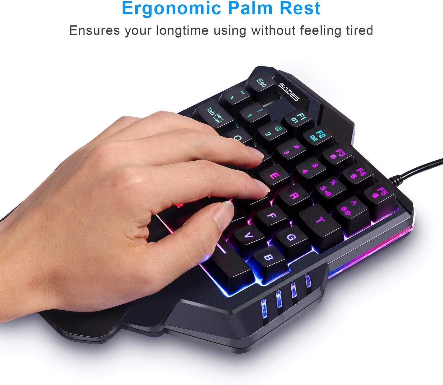 SADES Gaming Keyboard,Gaming keypad, One-Hand Gaming Keyboard,Small Gaming Keyboard Feel Wide Hand Rest with 35 Keys,RGB Gaming Keyboard Colorful Backlight, for Game LOL/PUBG/Fortnite/Wow/Dota/OW