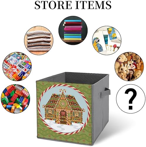Miniatura 6 de Christmas Gingerbread House Collapsible Fabric Storage Cubes Organizer with Handles,merry Christmas Closet Organizers for Shelves,Foldable,for