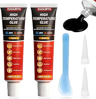 Hochtemperaturkleber, 100ML Hitzebeständiger Kleber, Schwarzes Hochtemperatur Silikon, Kleber Hitzebeständig, Schnelle Aushärtung, Hohe Klebekraft, Ideal für Kaminen, Ofen, Mikrowelle