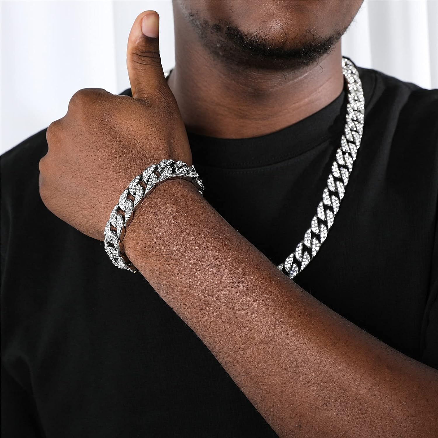 Cuban Link Chain Necklace Bracelet Set 