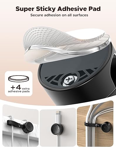 Miniatura 5 de Paquete de 8 clips organizadores de cables con bridas de silicona 2 en 1, organizador magnético de cables suave ajustable y bloqueo de 1s, soporte