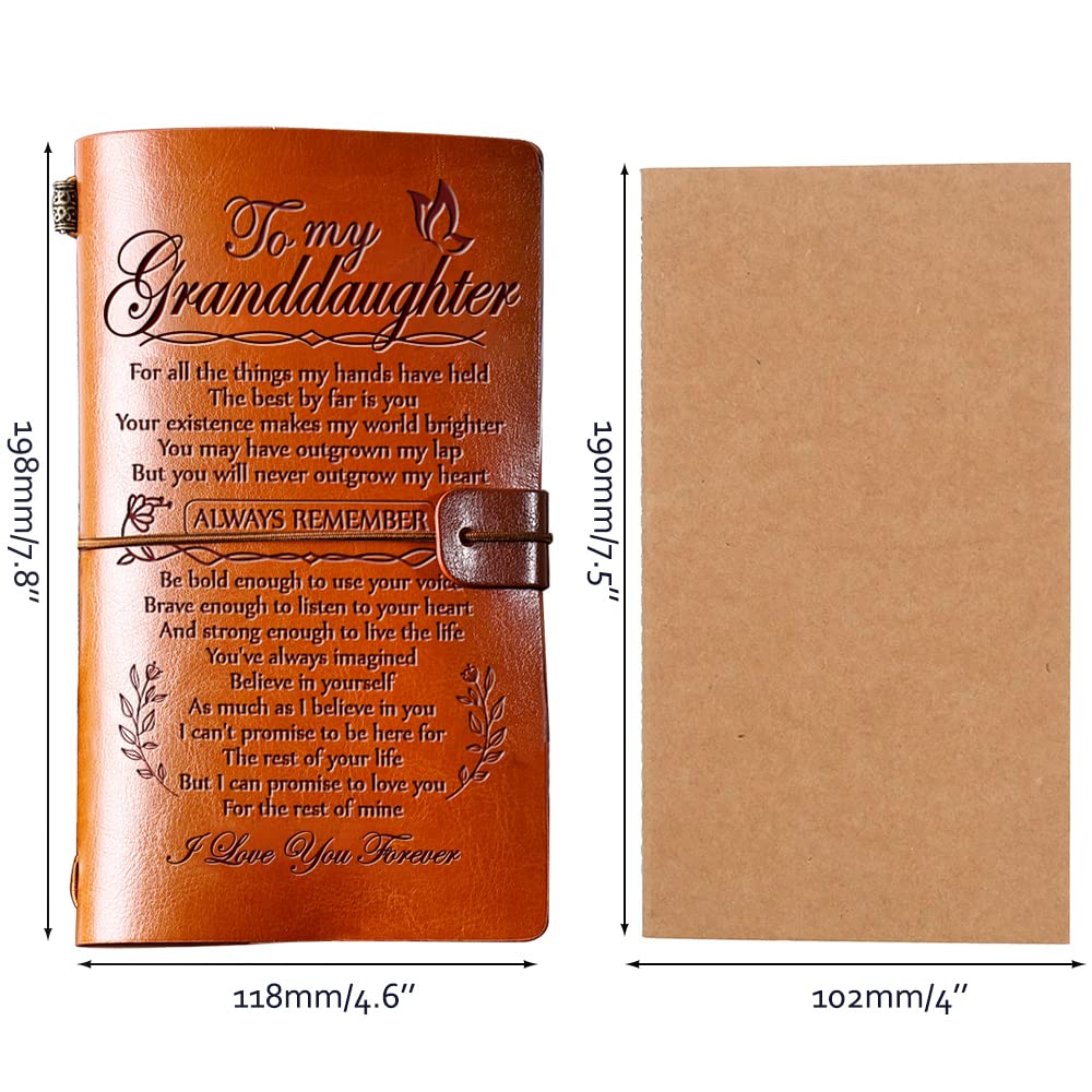 Hiipeenow Granddaughter Gifts from Grandma, to My Granddaughter Leather Travel Journal 140 Pages, Valentines Day Birthday Christmas Graduation Back to School Gift for Granddaughter