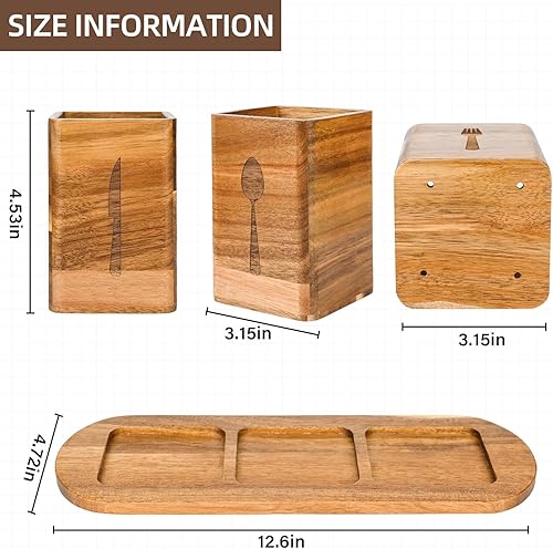 Miniatura 7 de GEHE Silverware Caddy for Countertop, Natural Bamboo Utensil Caddy for Parties, Utensil Holder with 3 Compartment, Silverware Organizer Storage