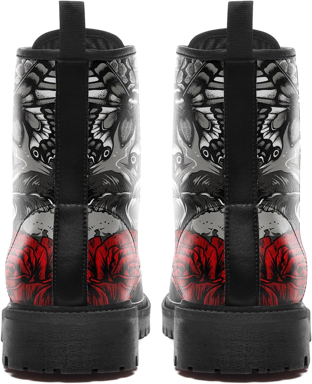 Custom Black Combat Boots for Women Fashion Lace-Up Skull Rose Ankle Booties Chunky Heel Platform Leather Boots - Image 5