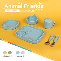 Vista 4 de Nuby Animal Friends - Juego de tenedores y cucharas de silicona y acero inoxidable, 12 meses en adelante, ballena azul