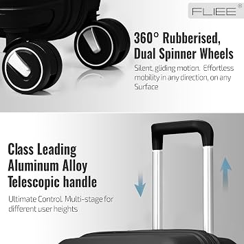 FLIEE Large Hard Shell Suitcase| Luggage | Lightweight Suitcase | Aluminum Telescopic Handle | TSA 3 Digit Combination Lock | 4 Dual Spinner Wheels. (Black, Large 28'')