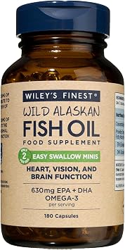 Wiley's Finest Easy Swallow Minis, 180 Softgels 90 Servings | Mini Omega-3 Softgels with 630mg EPA & DHA for Adults & Kids, Wild Alaskan Source