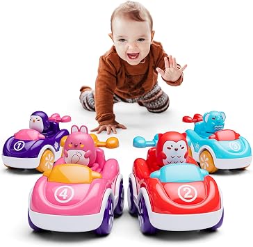 Marstone Toys for 1+ Year Old Girl, 4 Pack Animal Cartoon Push Cars Educational Toys for Toddlers 1-3 Years, Baby Car Toys for One Year Old Girl Birthday Gift,Baby Toys 12-18 Months