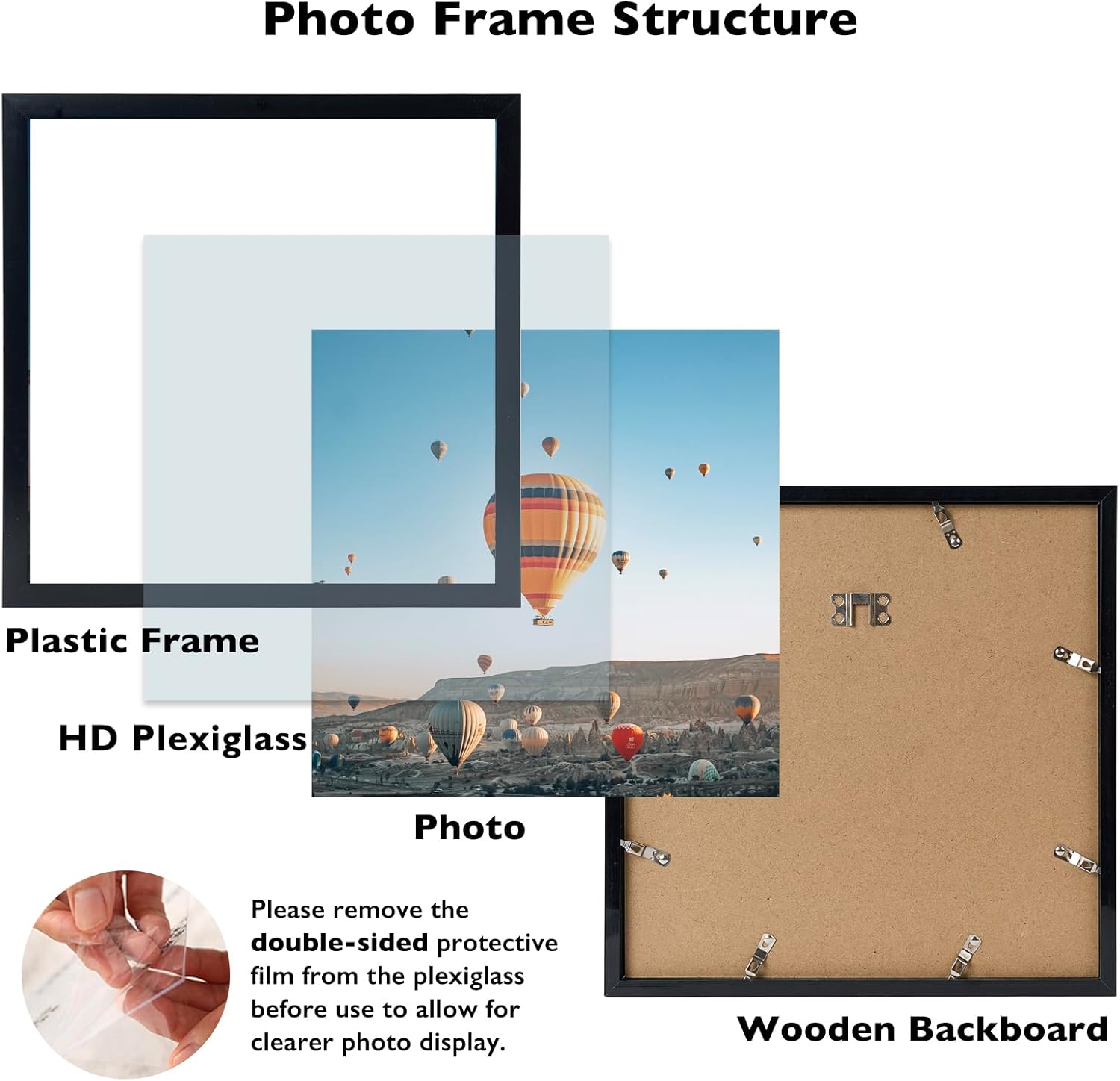 12x12 inch picture frame, horizontal and vertical formats for wall hanging, 12 x 12 square wall gallery poster photo frame with shatter resistant plexiglass, black black 12x12 inch