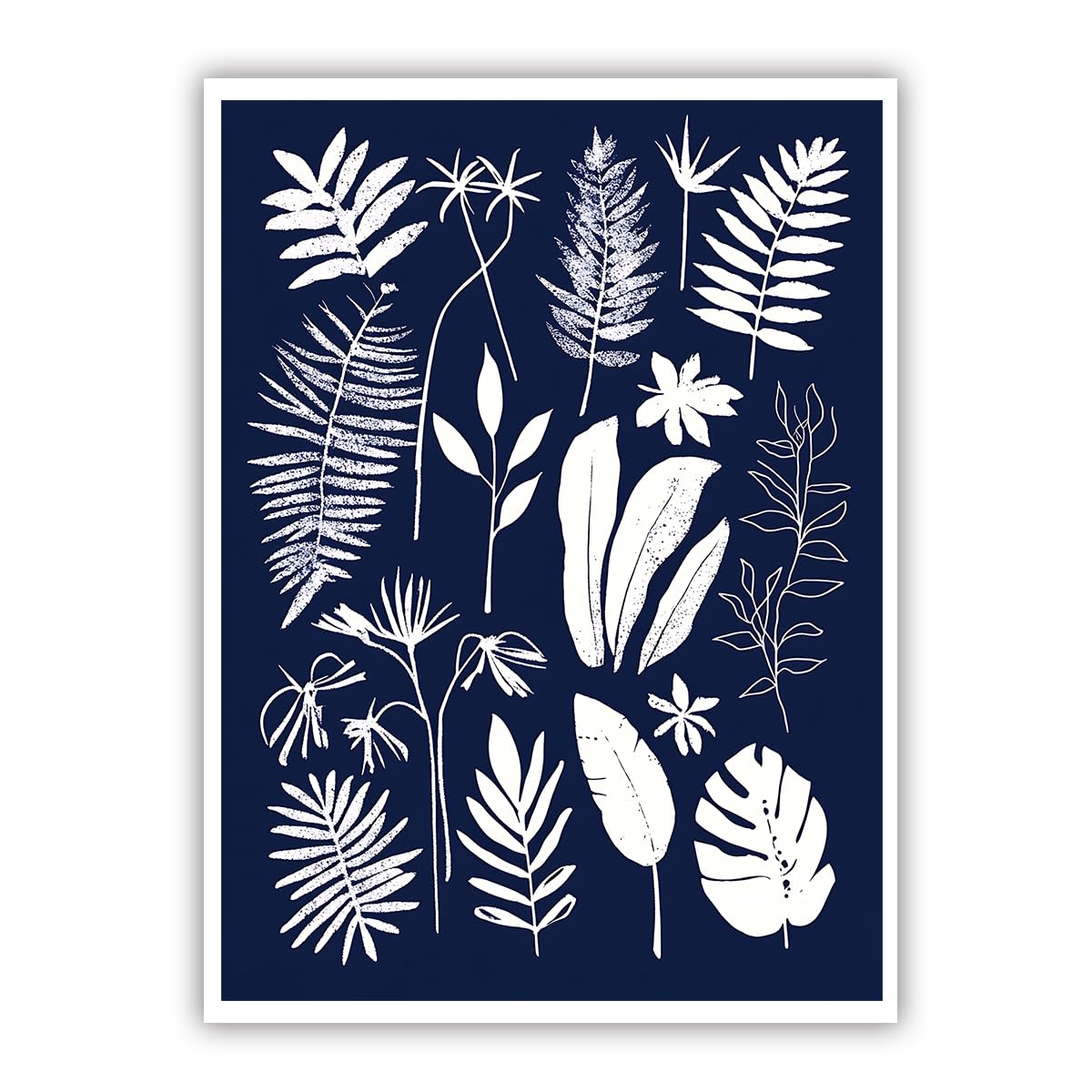 CHERHERART Art mural en toile tropicale bleu marine Affiche botanique minimaliste pour salon Chambre Bohème décoration intérieure 75x100cm sans cadre