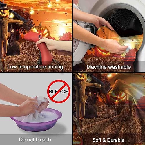 Miniatura 5 de ZTHMOE Telón de fondo de fotografía de Halloween de poliéster de 7 x 5 pies, diseño de calabaza de diablo sombrío, horrible espantapájaros, cartel