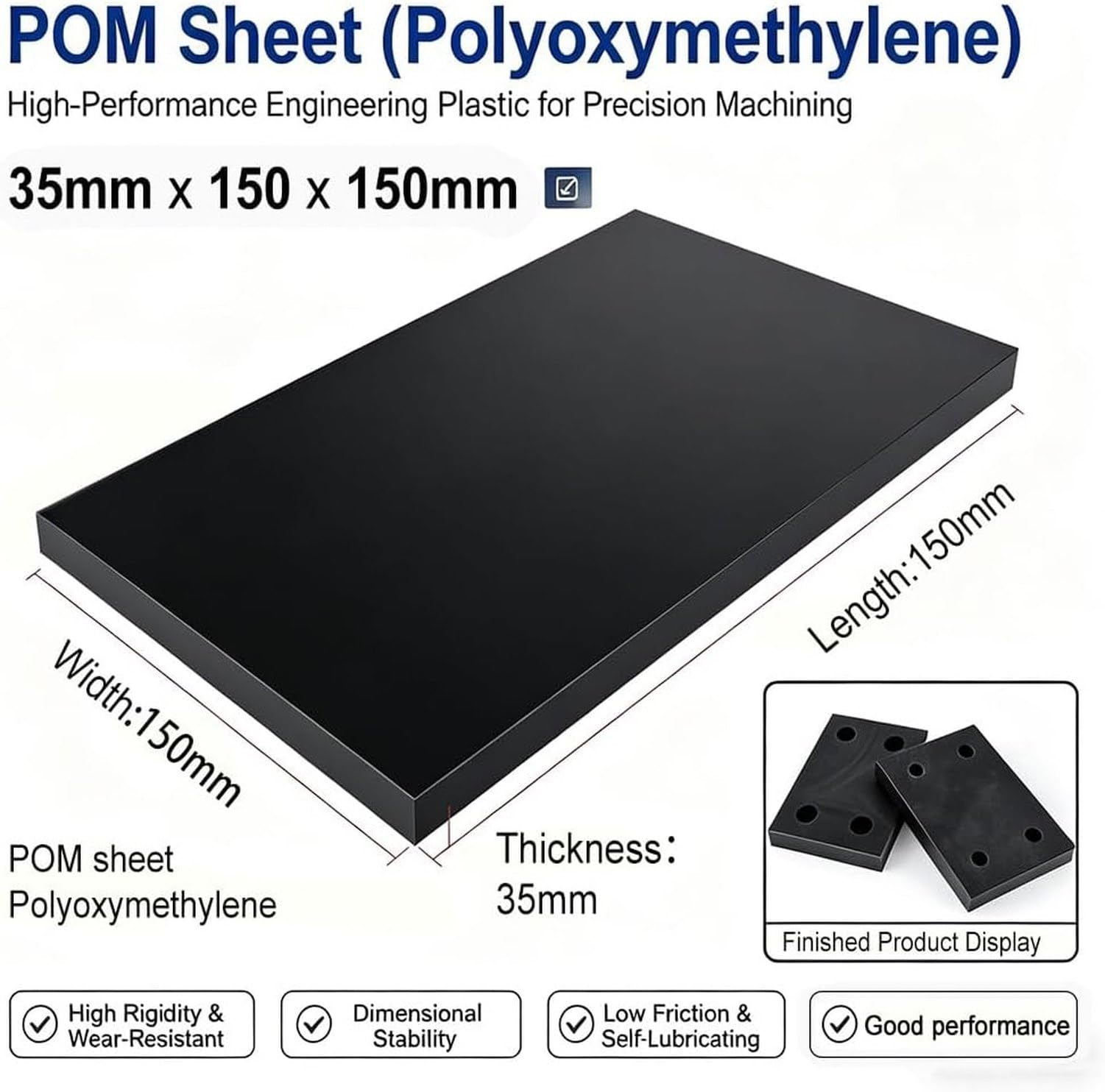 Piastra Plastica POM Copolimero, 35mm * 150*150mm 1Pc, 35mm * 150*150mm 1Pc
