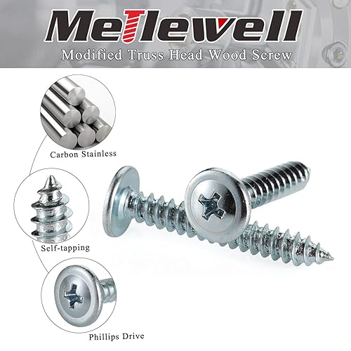 Miniatura 2 de 100 tornillos de madera Phillips #8 x 1 pulgada con cabeza de truss modificada, tornillos autorroscantes para chapa, acero al carbono