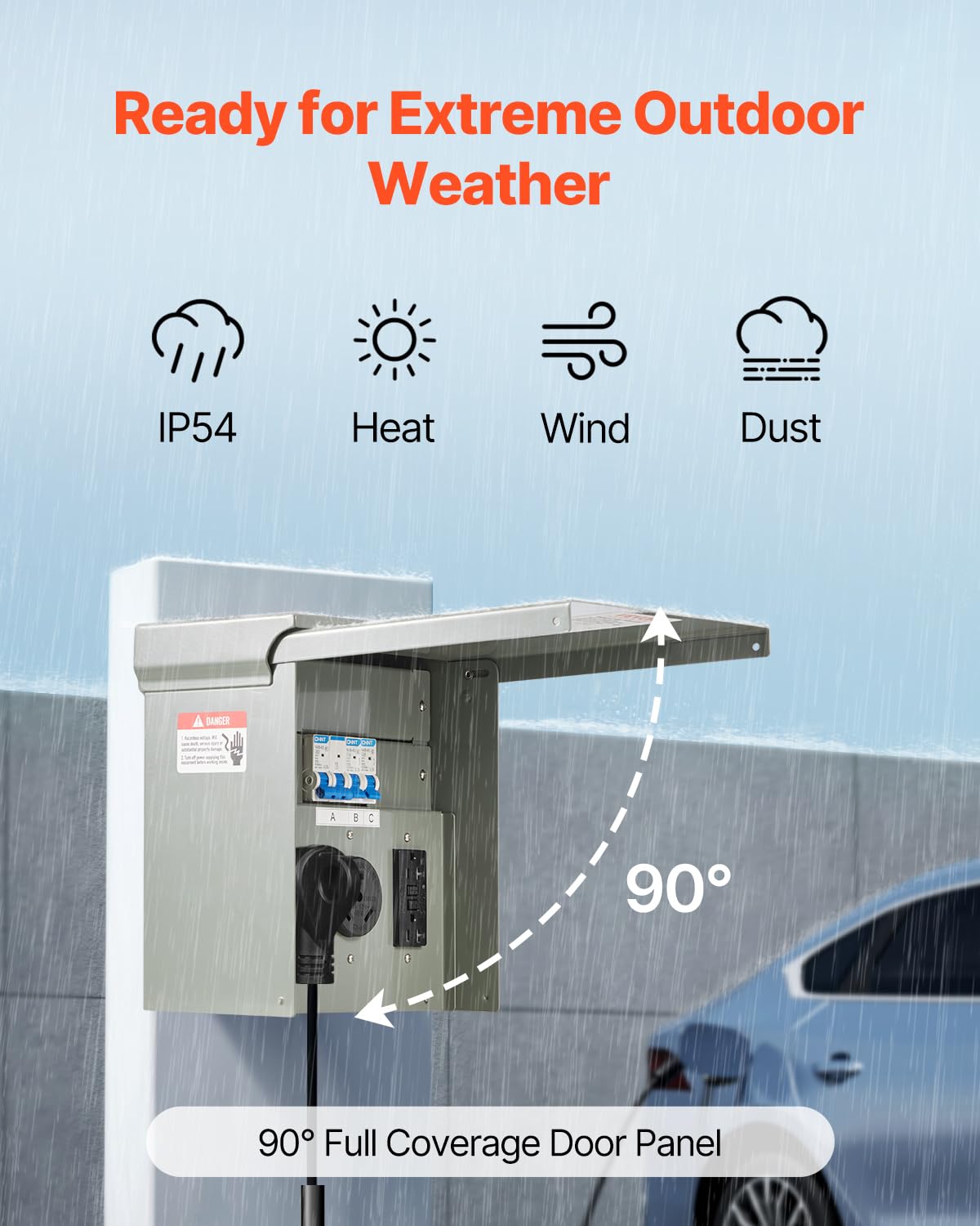 VEVOR Temporary Power Outlet Panel, Weatherproof RV Electrical Breaker Box with 20/30/50 Amp Receptacle Installed, Prewired Circuit NEMA 14-50R/NEMA TT-30R / 20A GFCI for RV Camper Trailer Motorhome - Image 4