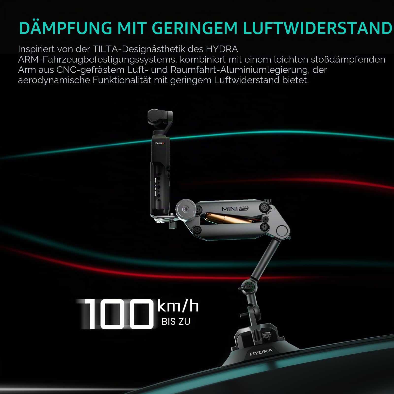 Tilta Hydra Alien Mini Stoßdämpfer mit elektronischem Saugnapf, kompatibel mit DJI Pocket 3, Action 3/4, Insta360 X4/X3 und iPhone, HDA-T15-A-TG